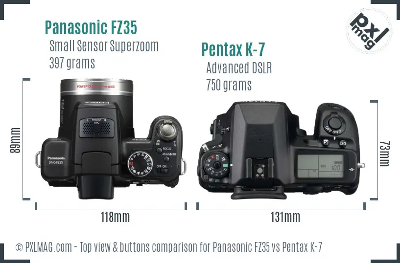 Panasonic FZ35 vs Pentax K-7 top view buttons comparison