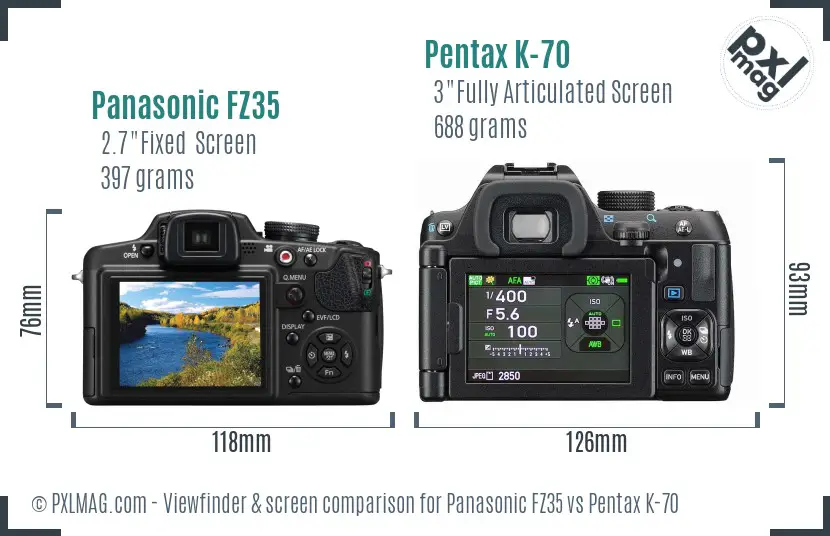 Panasonic FZ35 vs Pentax K-70 Screen and Viewfinder comparison