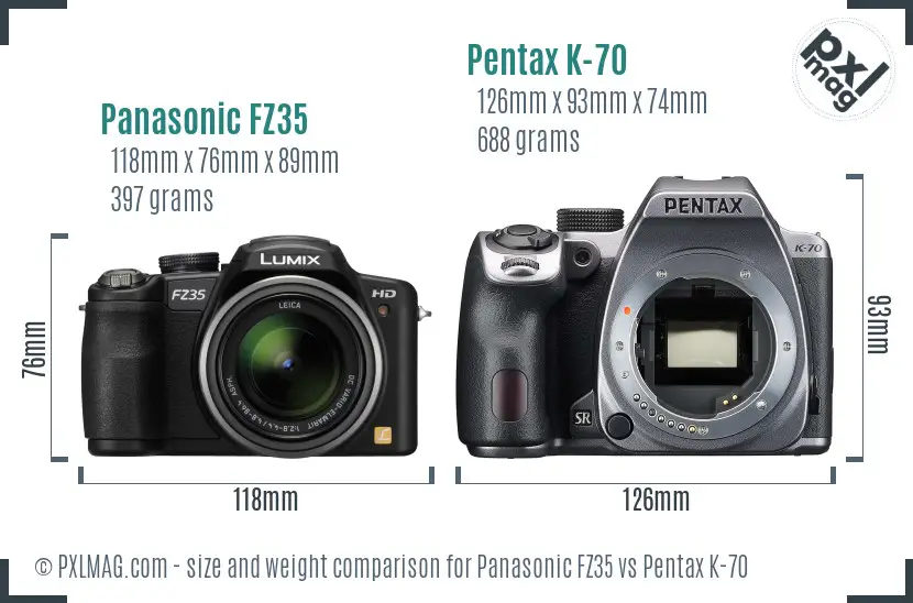 Panasonic FZ35 vs Pentax K-70 size comparison