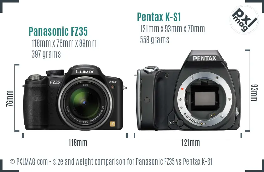 Panasonic FZ35 vs Pentax K-S1 size comparison