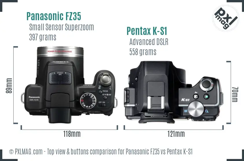 Panasonic FZ35 vs Pentax K-S1 top view buttons comparison