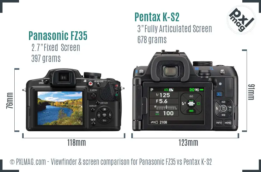 Panasonic FZ35 vs Pentax K-S2 Screen and Viewfinder comparison