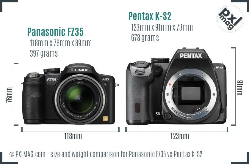 Panasonic FZ35 vs Pentax K-S2 size comparison