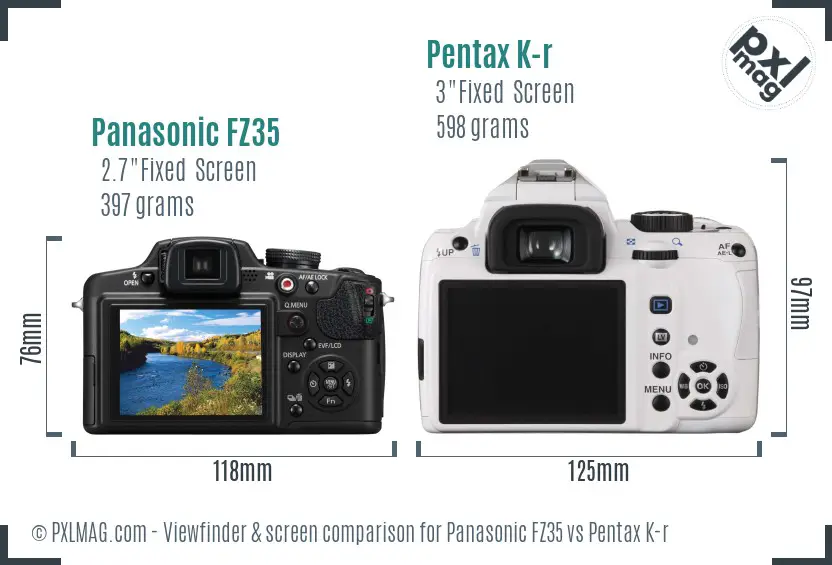 Panasonic FZ35 vs Pentax K-r Screen and Viewfinder comparison