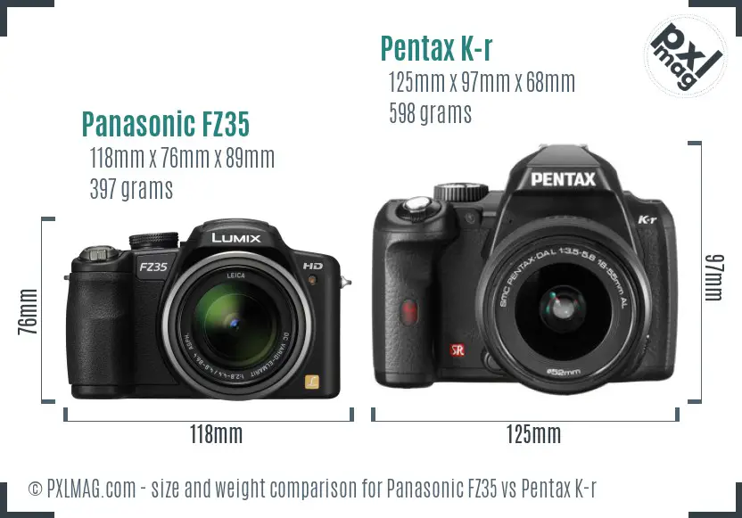 Panasonic FZ35 vs Pentax K-r size comparison