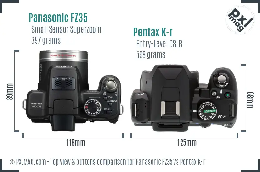 Panasonic FZ35 vs Pentax K-r top view buttons comparison
