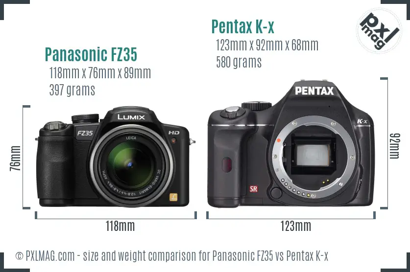 Panasonic FZ35 vs Pentax K-x size comparison