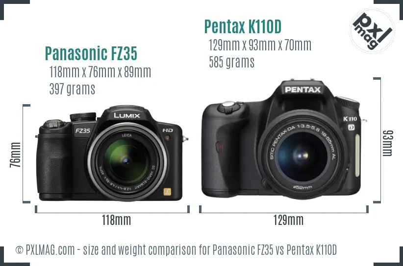 Panasonic FZ35 vs Pentax K110D size comparison