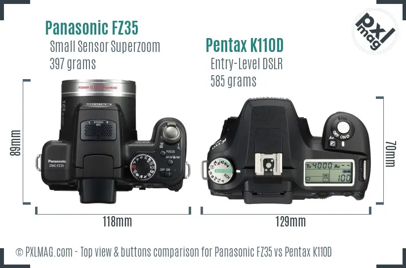 Panasonic FZ35 vs Pentax K110D top view buttons comparison