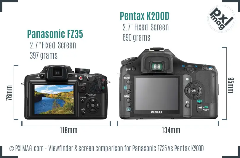 Panasonic FZ35 vs Pentax K200D Screen and Viewfinder comparison