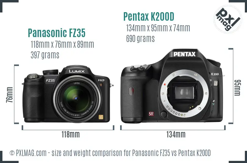 Panasonic FZ35 vs Pentax K200D size comparison