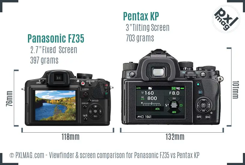 Panasonic FZ35 vs Pentax KP Screen and Viewfinder comparison