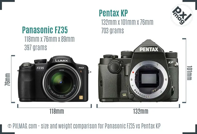 Panasonic FZ35 vs Pentax KP size comparison