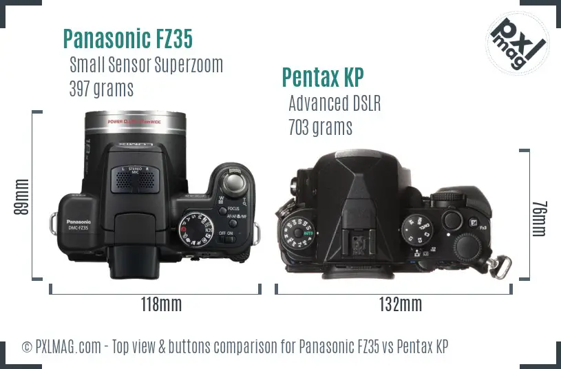 Panasonic FZ35 vs Pentax KP top view buttons comparison