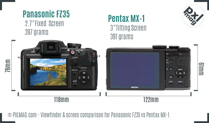 Panasonic FZ35 vs Pentax MX-1 Screen and Viewfinder comparison