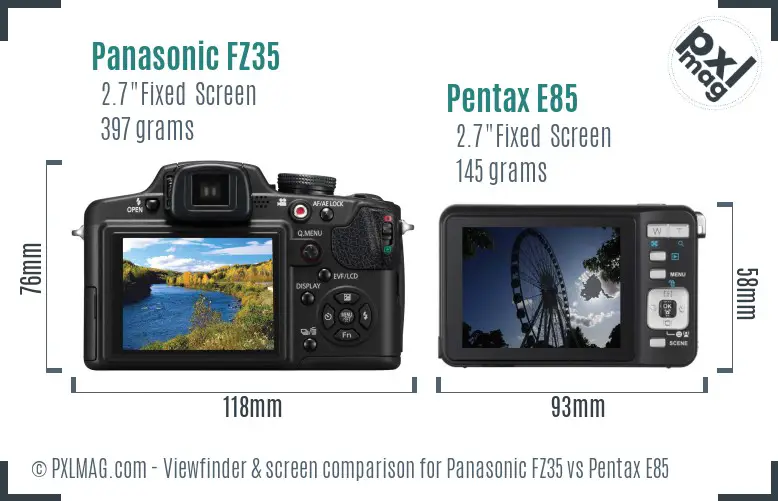 Panasonic FZ35 vs Pentax E85 Screen and Viewfinder comparison