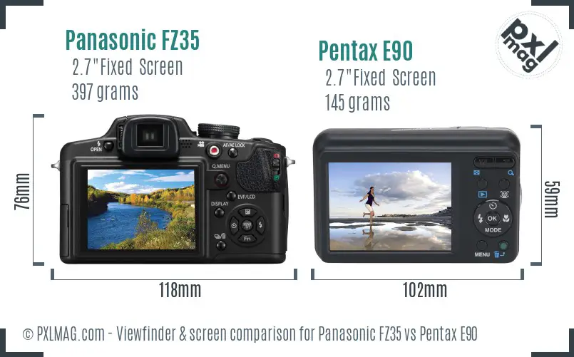 Panasonic FZ35 vs Pentax E90 Screen and Viewfinder comparison