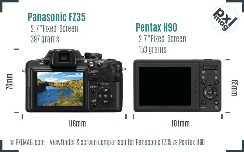 Panasonic FZ35 vs Pentax H90 Screen and Viewfinder comparison