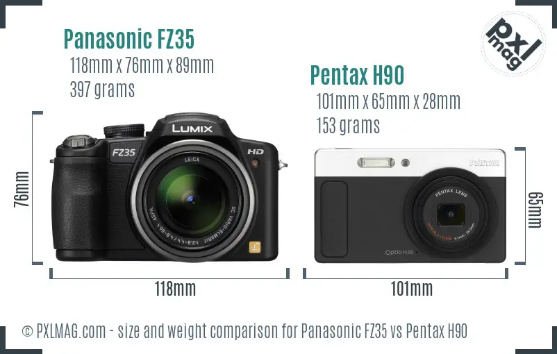 Panasonic FZ35 vs Pentax H90 size comparison