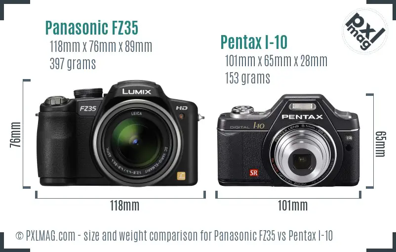 Panasonic FZ35 vs Pentax I-10 size comparison