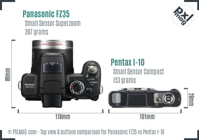 Panasonic FZ35 vs Pentax I-10 top view buttons comparison