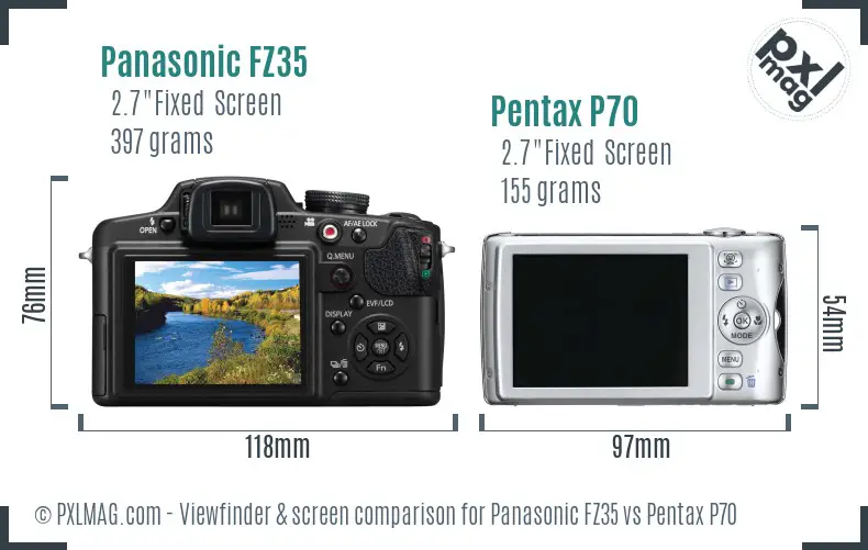 Panasonic FZ35 vs Pentax P70 Screen and Viewfinder comparison