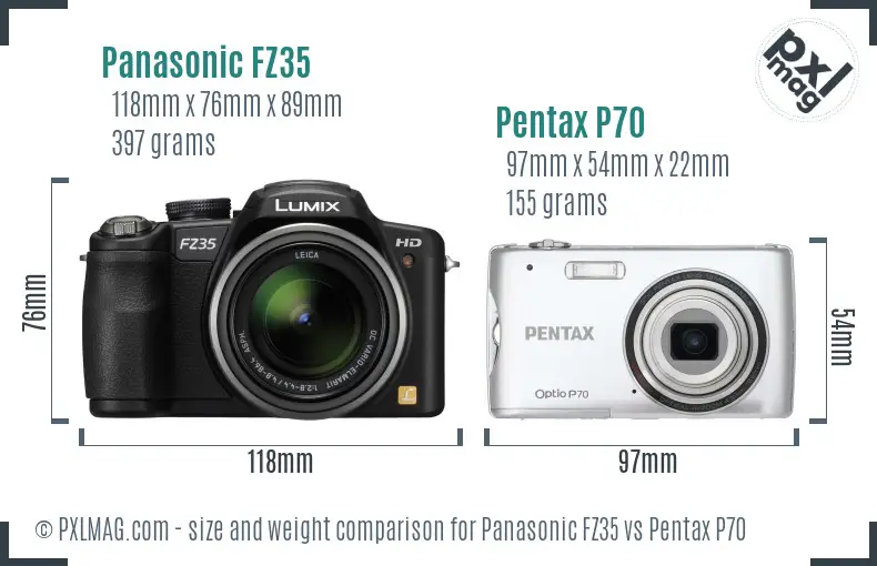 Panasonic FZ35 vs Pentax P70 size comparison