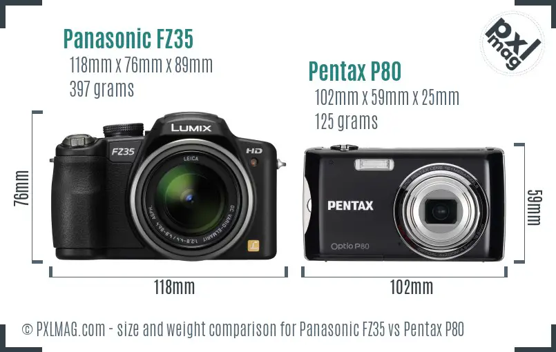 Panasonic FZ35 vs Pentax P80 size comparison
