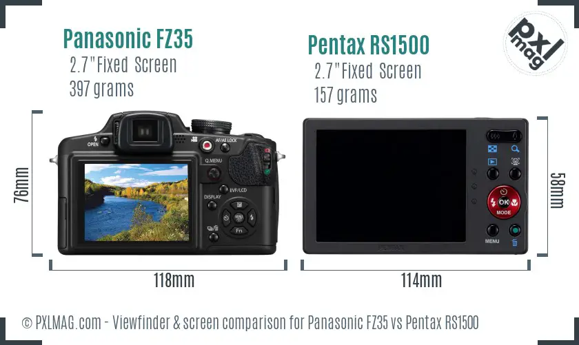 Panasonic FZ35 vs Pentax RS1500 Screen and Viewfinder comparison