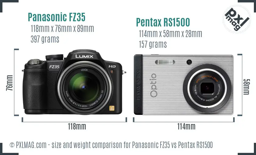 Panasonic FZ35 vs Pentax RS1500 size comparison