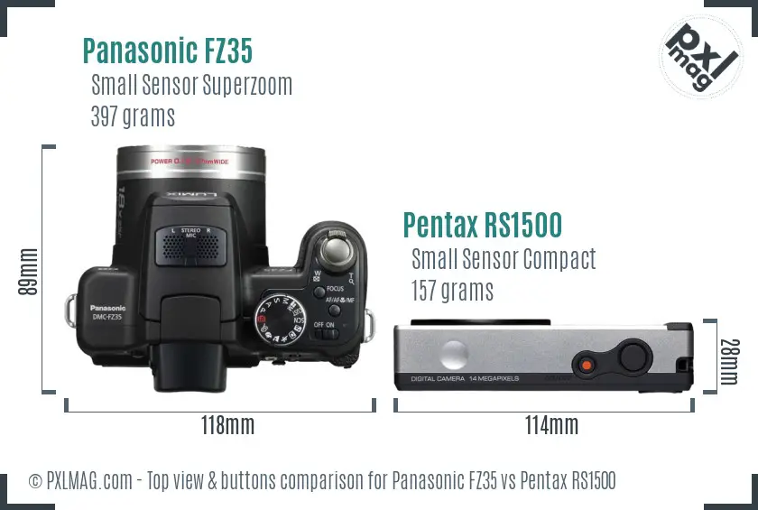 Panasonic FZ35 vs Pentax RS1500 top view buttons comparison