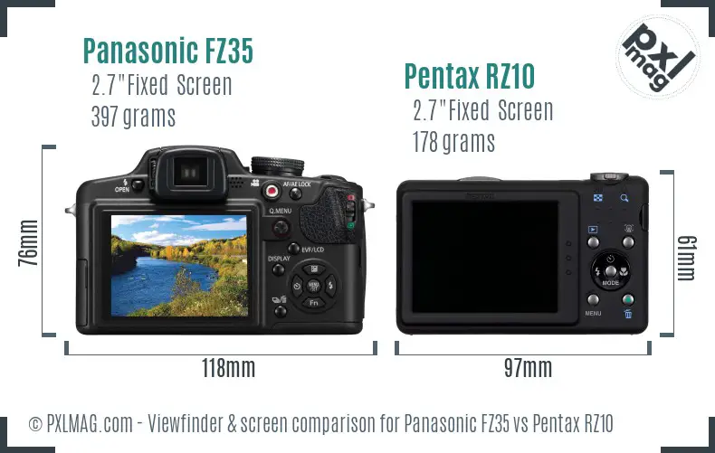 Panasonic FZ35 vs Pentax RZ10 Screen and Viewfinder comparison