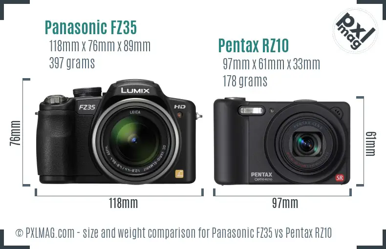 Panasonic FZ35 vs Pentax RZ10 size comparison