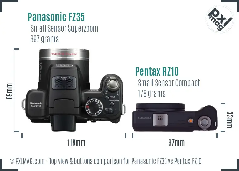 Panasonic FZ35 vs Pentax RZ10 top view buttons comparison