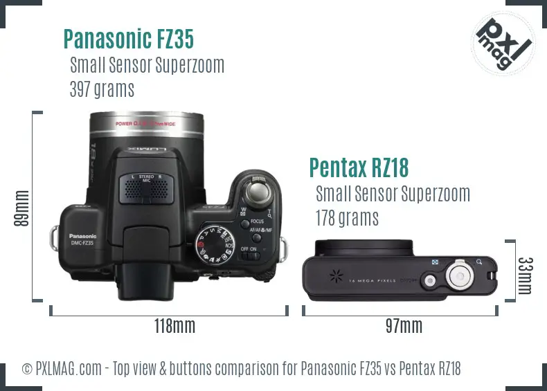Panasonic FZ35 vs Pentax RZ18 top view buttons comparison
