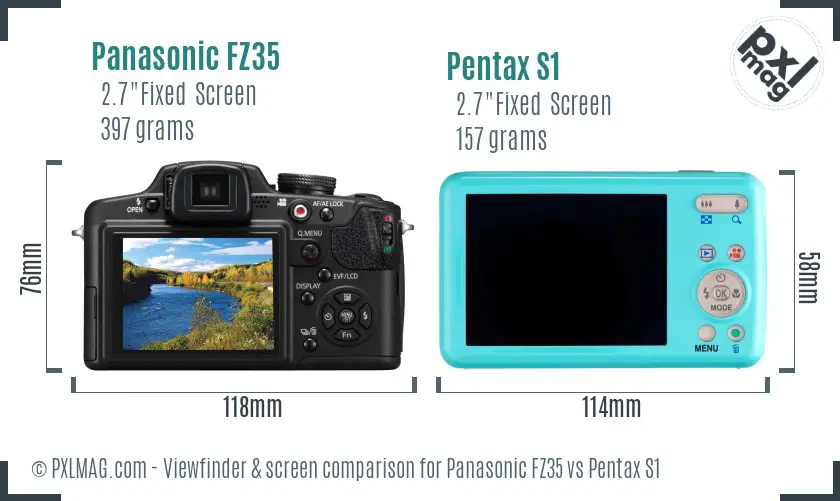 Panasonic FZ35 vs Pentax S1 Screen and Viewfinder comparison