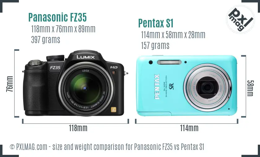 Panasonic FZ35 vs Pentax S1 size comparison