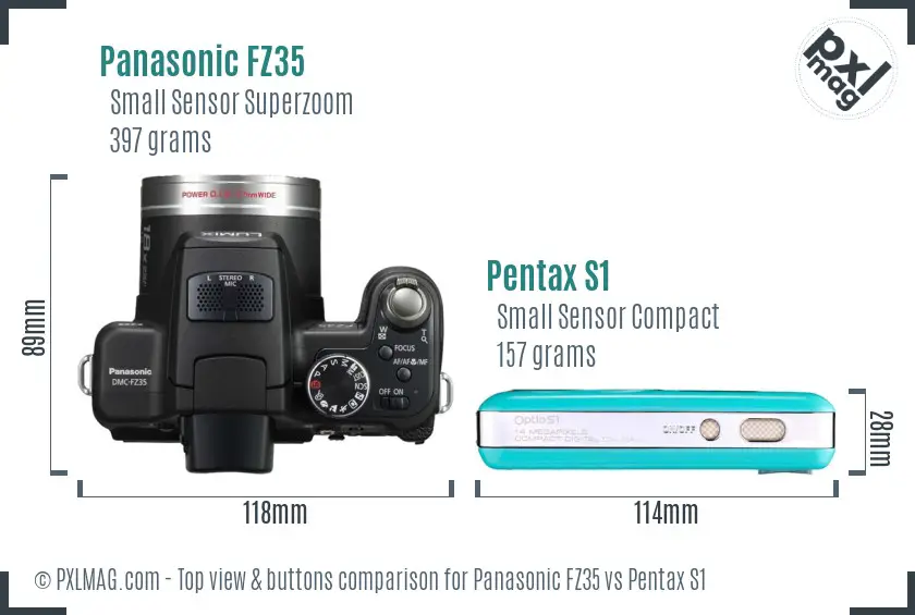 Panasonic FZ35 vs Pentax S1 top view buttons comparison