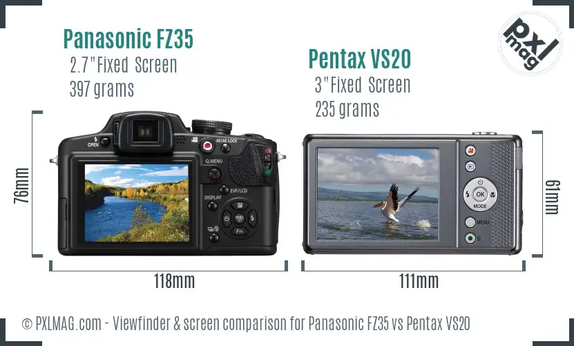 Panasonic FZ35 vs Pentax VS20 Screen and Viewfinder comparison
