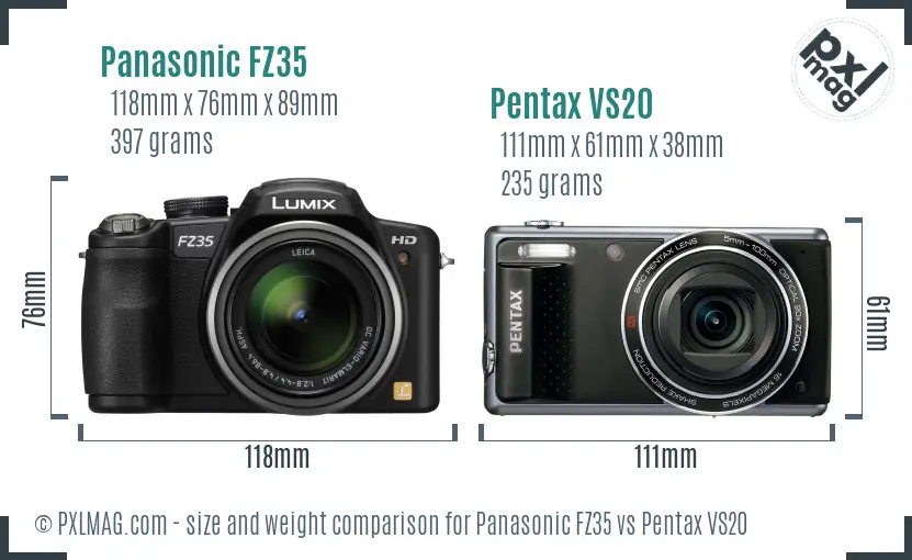 Panasonic FZ35 vs Pentax VS20 size comparison