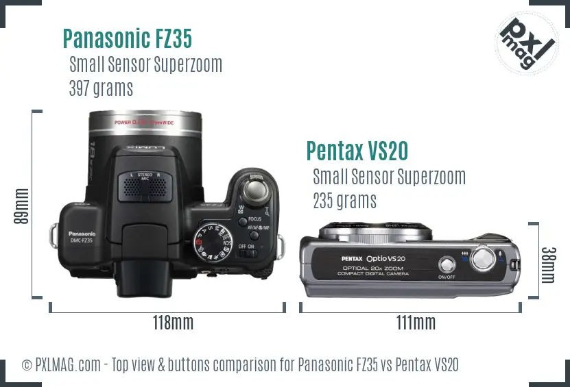 Panasonic FZ35 vs Pentax VS20 top view buttons comparison