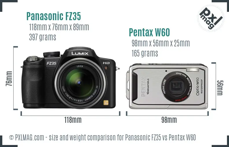 Panasonic FZ35 vs Pentax W60 size comparison