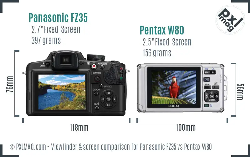 Panasonic FZ35 vs Pentax W80 Screen and Viewfinder comparison