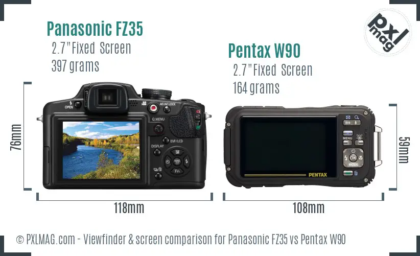 Panasonic FZ35 vs Pentax W90 Screen and Viewfinder comparison