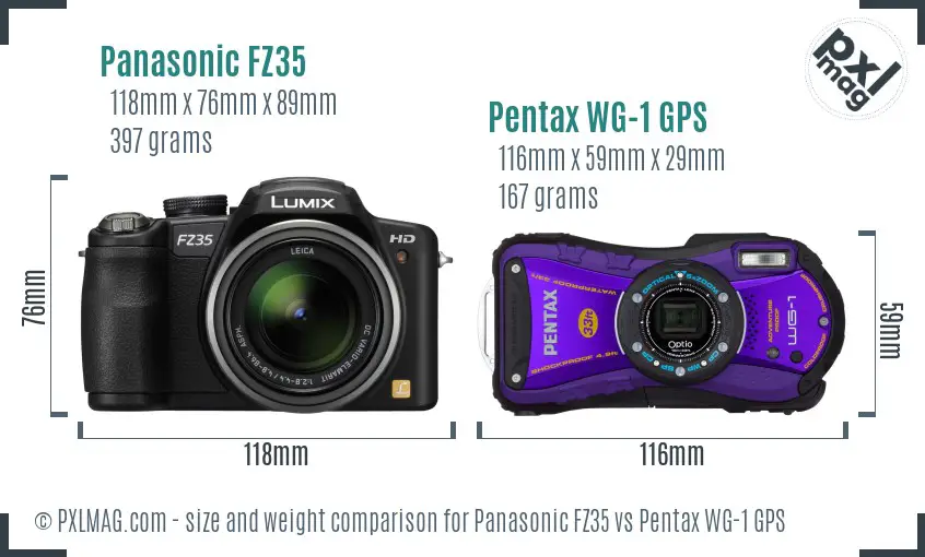 Panasonic FZ35 vs Pentax WG-1 GPS size comparison