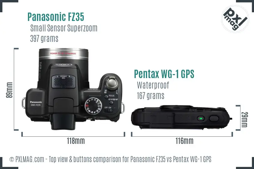 Panasonic FZ35 vs Pentax WG-1 GPS top view buttons comparison