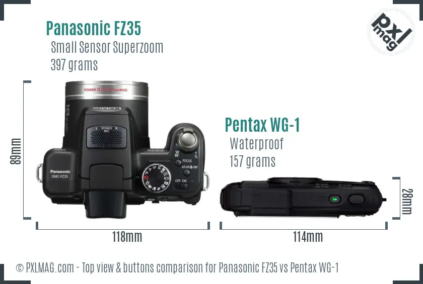 Panasonic FZ35 vs Pentax WG-1 top view buttons comparison