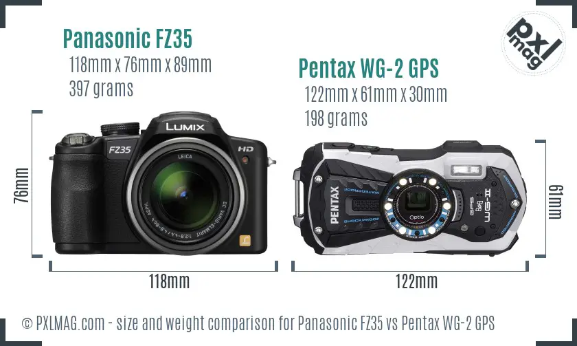 Panasonic FZ35 vs Pentax WG-2 GPS size comparison