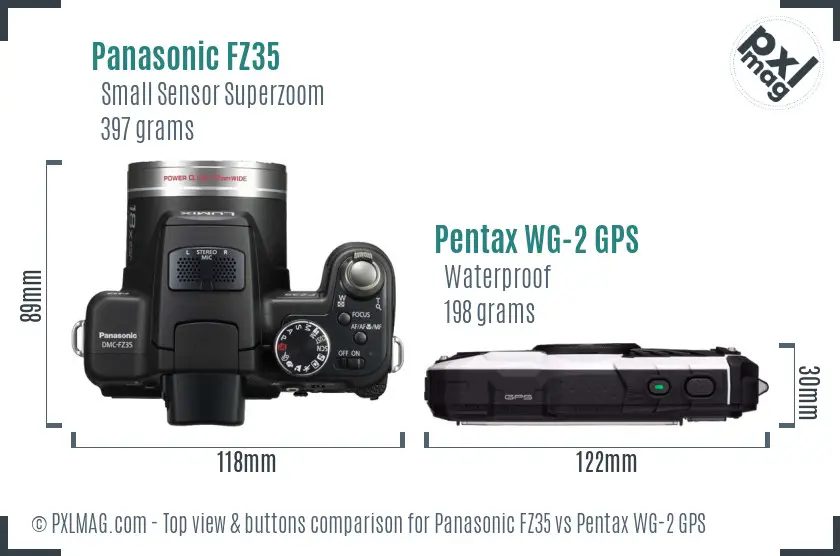 Panasonic FZ35 vs Pentax WG-2 GPS top view buttons comparison
