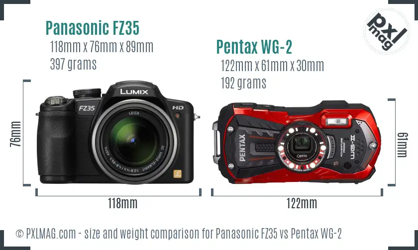 Panasonic FZ35 vs Pentax WG-2 size comparison